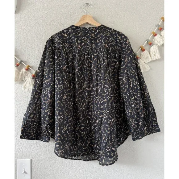 H&M 100% Cotton Floral Poplin Button Front Oversized Top Fairy Coquette Boho L - Picture 2 of 9